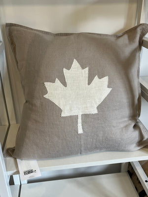 Just Edward Maple Leaf Linen Pillow - Grey