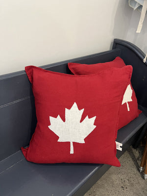 Just Edward Maple Leaf Linen Pillow - Red